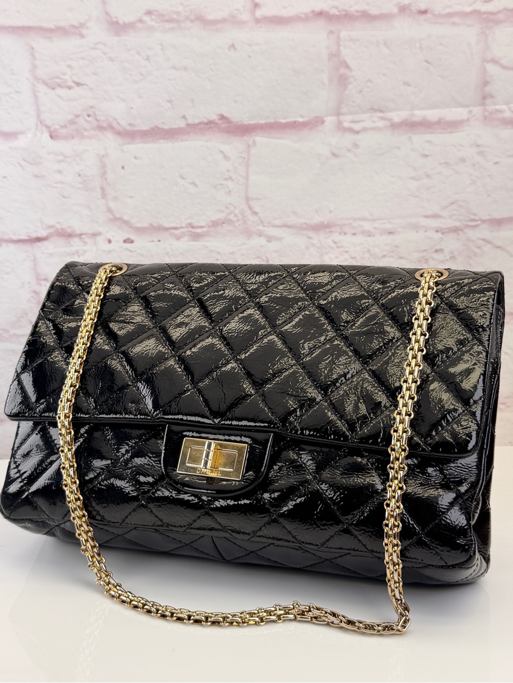 Chanel Distressed Patent Quilted 2.55 Reissue 227 Flap Black